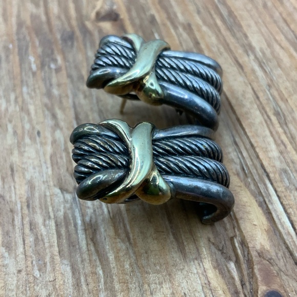 David Yurman 925 Vintage Double X Twisted French Clip Earrings - Picture 3 of 6